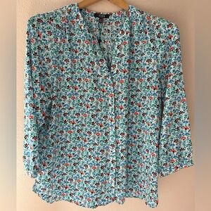 NYDJ Women's Floral Pintuck Blouse - Blue and Red
